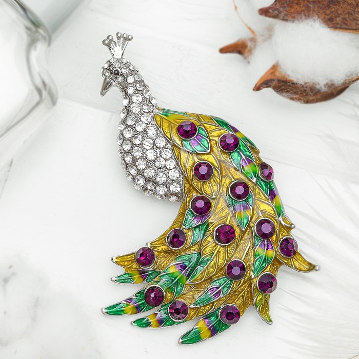 Брошь "Павлин" царский", цветная в золоте