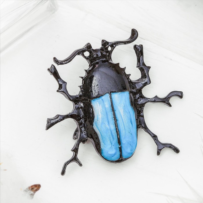 Брошь "Жук майский", цвет черно-морской в черном
