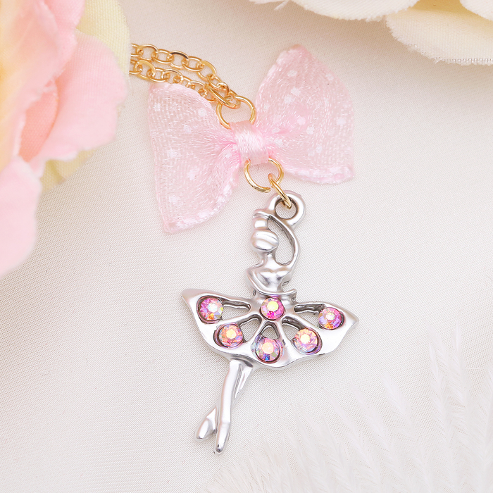 Кулон детский "Выбражулька", балерина, цвет радужно-розовый