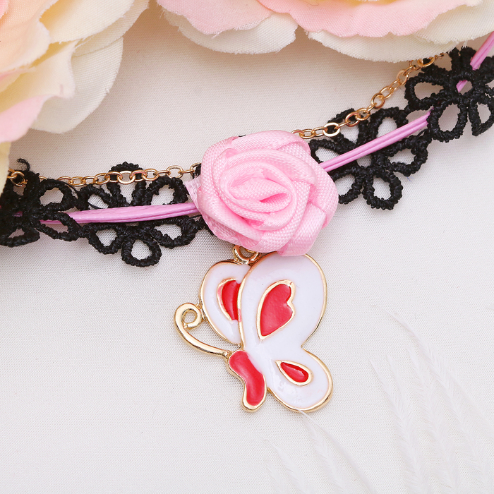 Бусы детские "Выбражулька" кружевные, бабочка, цвет черно-розовый в золоте