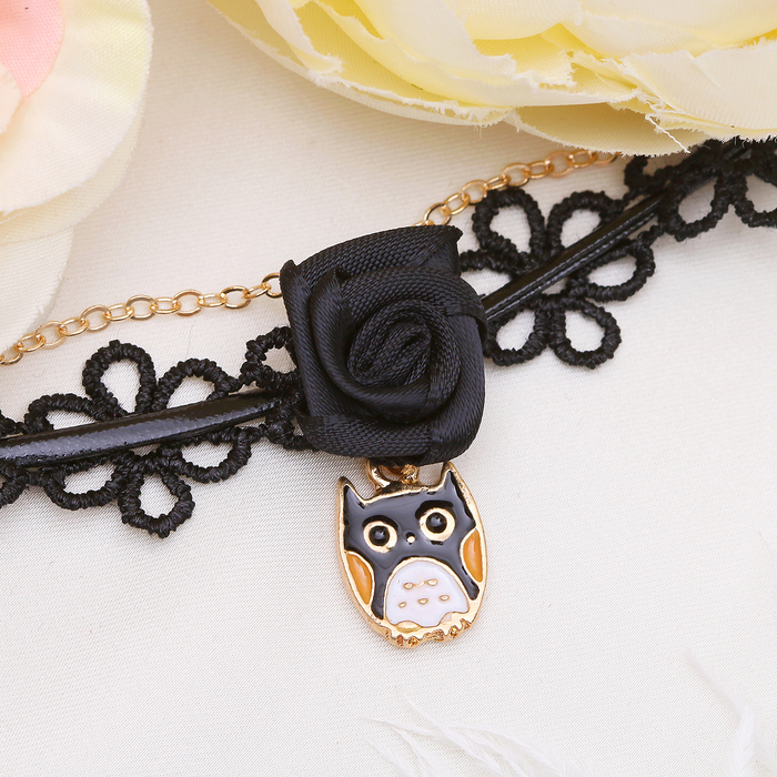 Бусы детские "Выбражулька" кружевные, сова, цвет черный в золоте