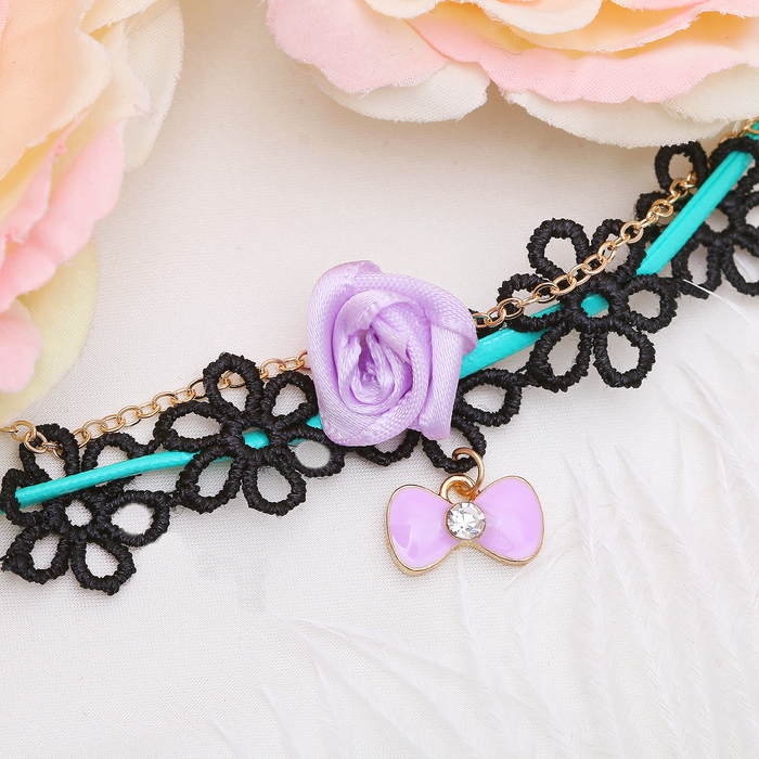 Бусы детские "Выбражулька" кружевные, бантик, цвет черно-голубой в золоте