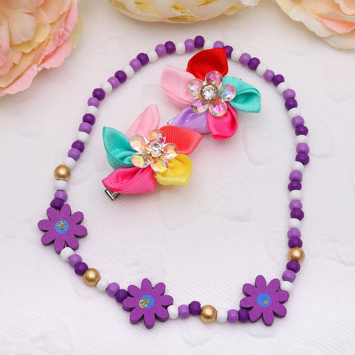 Набор детский "Выбражулька" 3 предмета: 2 заколки, бусы, семицветик, разноцветный