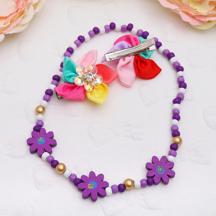 Набор детский "Выбражулька" 3 предмета: 2 заколки, бусы, семицветик, разноцветный