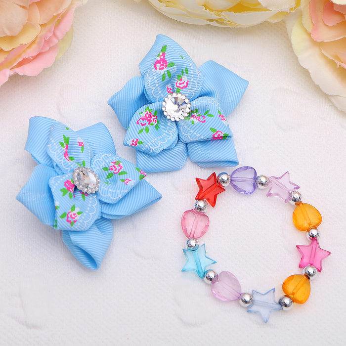 Набор детский "Выбражулька" 3 предмета: 2 заколки, браслет, трилистник, разноцветный