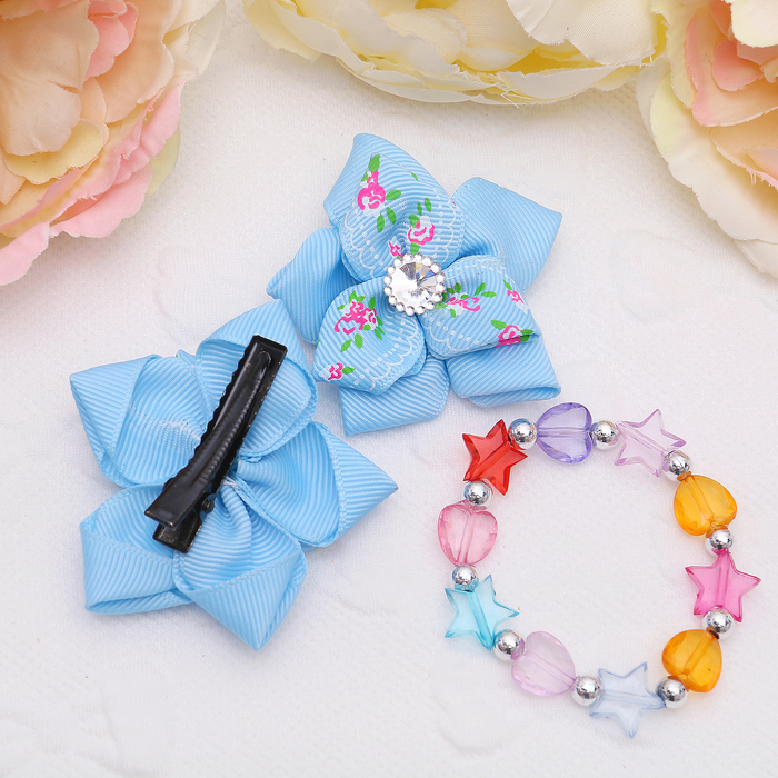 Набор детский "Выбражулька" 3 предмета: 2 заколки, браслет, трилистник, разноцветный