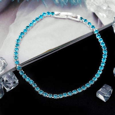 Браслет со стразами "Лёд" элегантность, 1 ряд, цвет радужно-голубой в серебре