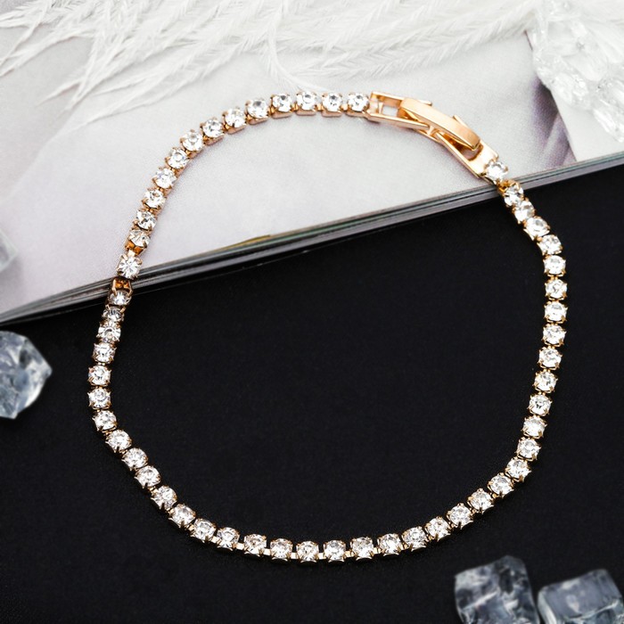 Браслет со стразами "Лёд" элегантность, 1 ряд, цвет белый в золоте