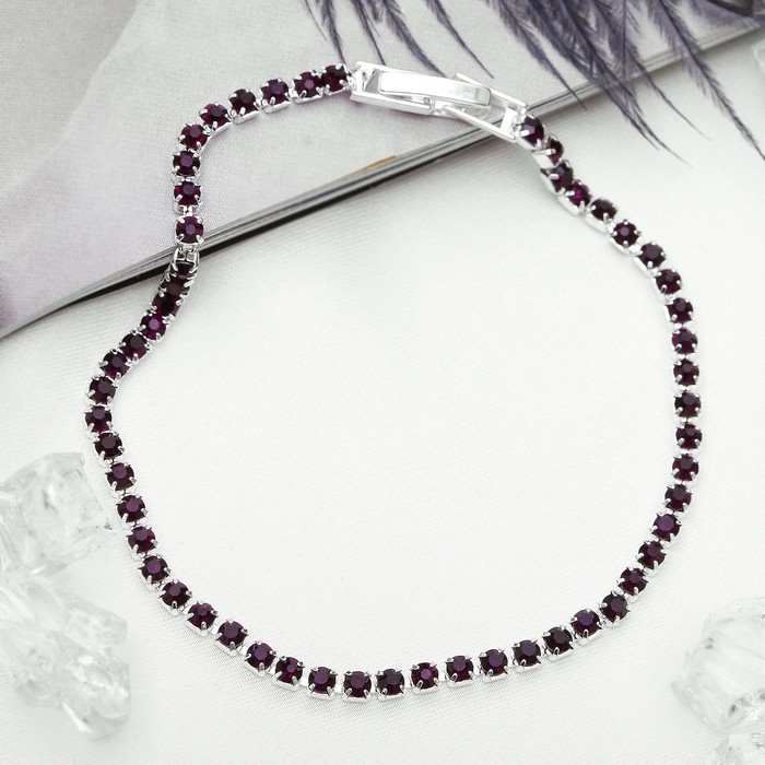 Браслет со стразами "Лёд" элегантность, 1 ряд, цвет фиолетовый в серебре