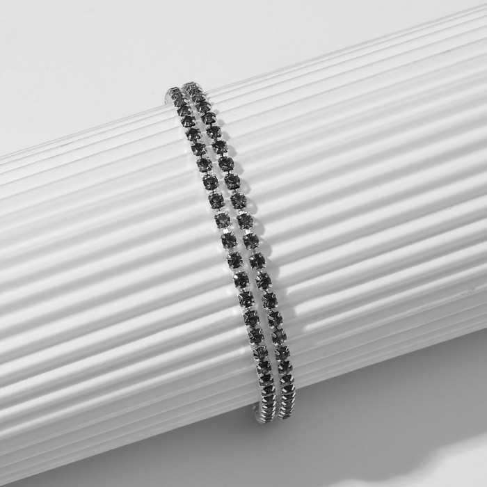 Браслет со стразами "Лёд" элегантность, 2 ряда, цвет серый в серебре