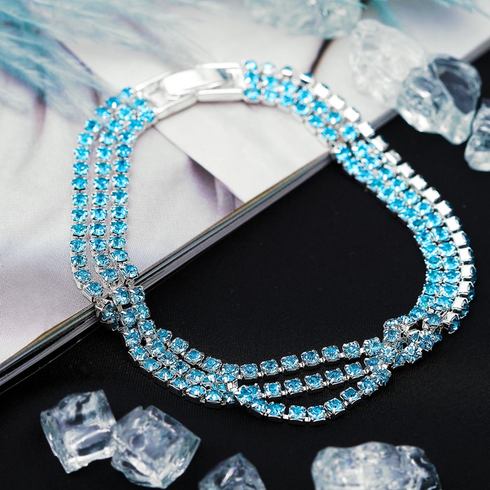 Браслет со стразами "Лёд" элегантность, 3 ряда, цвет светло-голубой в серебре