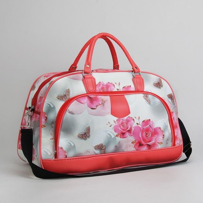 Сумка дорожная «Цветочный сад», отдел на молнии, наружный карман, цвет бежевый/розовый
