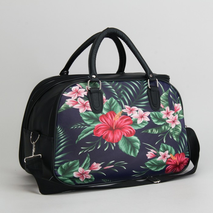 Сумка дорожная «Тропики», 2 отдела на молниях, наружный карман, цвет чёрный/синий