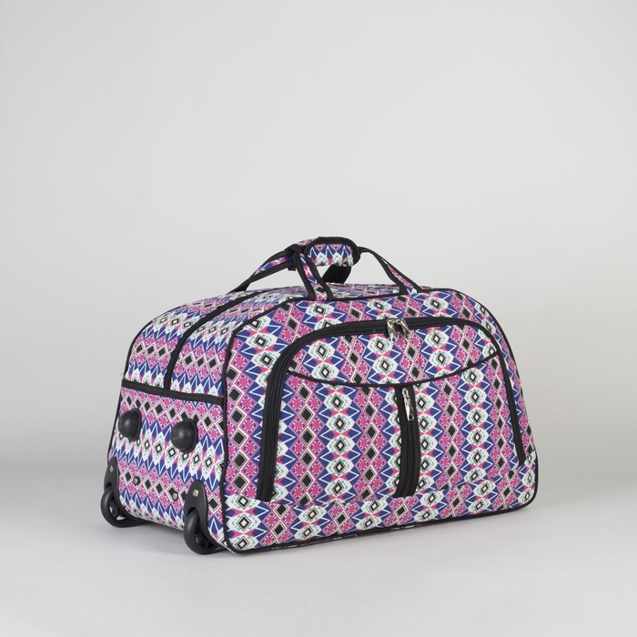 Сумка дорожная на колёсах «Орнамент», отдел на молнии, 2 наружных кармана, цвет фиолетовый