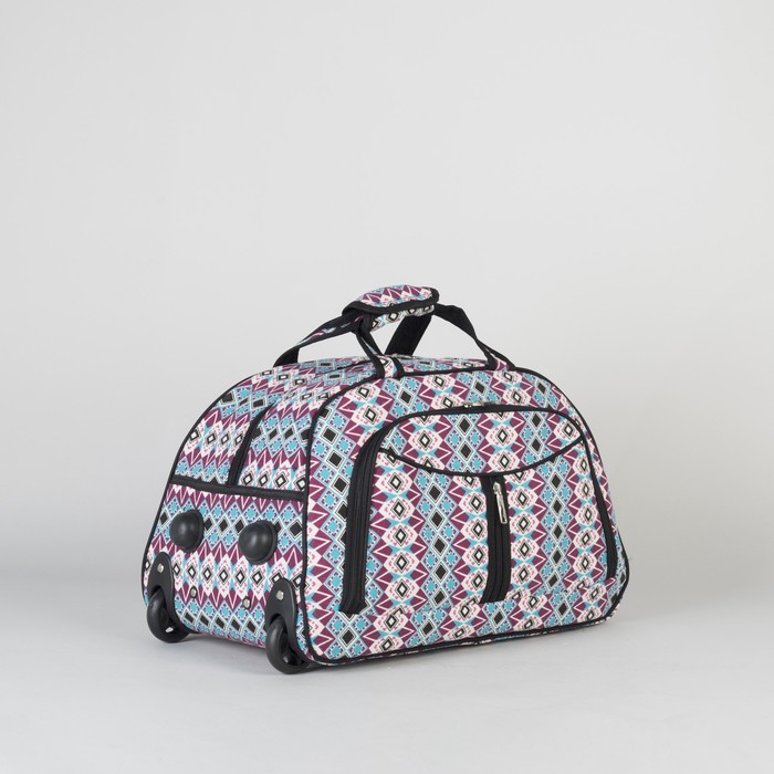 Сумка дорожная на колёсах «Орнамент», отдел на молнии, 2 наружных кармана, цвет бирюзовый