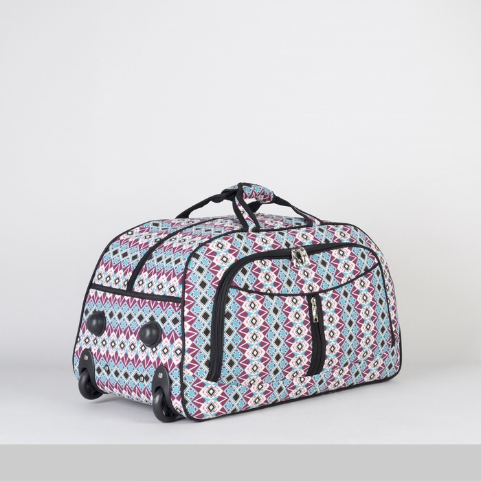 Сумка дорожная на колёсах «Орнамент», отдел на молнии, 2 наружных кармана, цвет бирюзовый