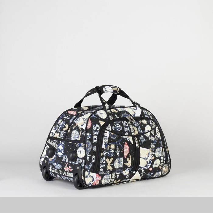 Сумка дорожная на колёсах «Города», отдел на молнии, 2 наружных кармана, цвет чёрный