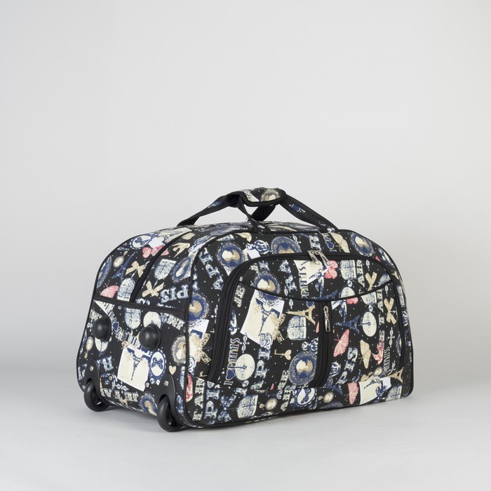 Сумка дорожная на колёсах «Города», отдел на молнии, 2 наружных кармана, цвет чёрный