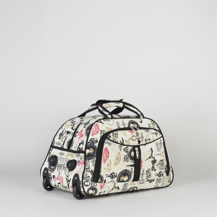 Сумка дорожная на колёсах «Города», отдел на молнии, 2 наружных кармана, цвет бежевый