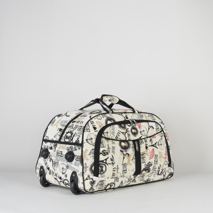 Сумка дорожная на колёсах «Города», отдел на молнии, 2 наружных кармана, цвет бежевый