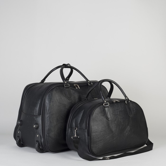 Сумка дорожная на колёсах 2 в 1, 3 отдела на молниях, цвет чёрный