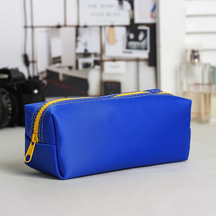 Косметичка-футляр, отдел на молнии, цвет синий/жёлтый