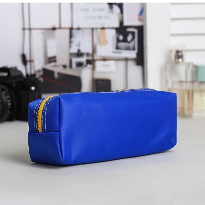 Косметичка-футляр, отдел на молнии, цвет синий/жёлтый
