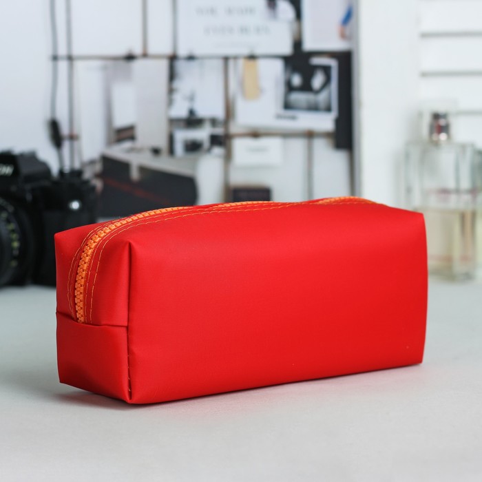 Косметичка-футляр, отдел на молнии, цвет красный/оранжевый