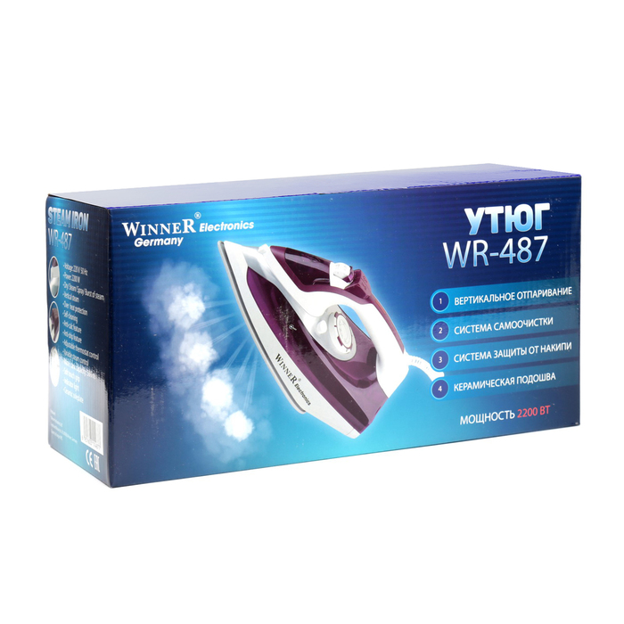 Утюг Winner WR-487, 2200 Вт, распыление, отпаривание, паровой удар, самоочистка,