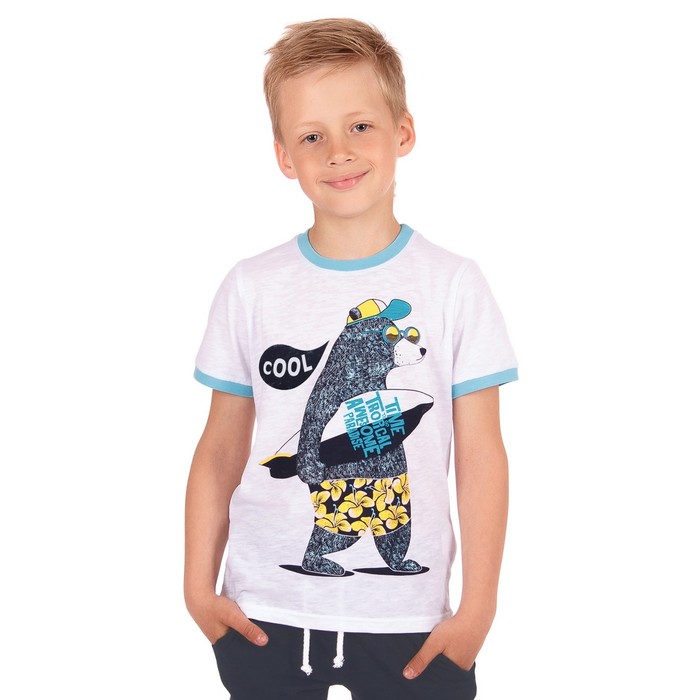 Футболка для мальчика "Ривьера", рост 128 см, цвет белый, принт медведь ПДК524010