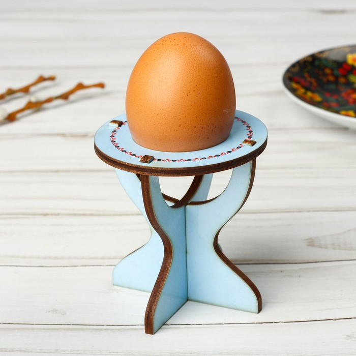 Подставка пасхальная на 1 яйцо "ХВ" узор на голубом фоне