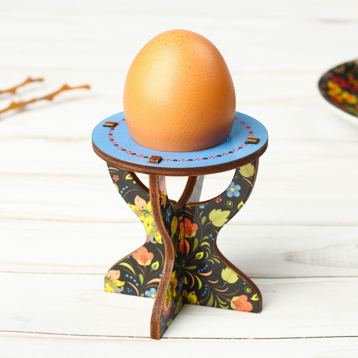 Подставка пасхальная на 1 яйцо "ХВ" узор на синем фоне