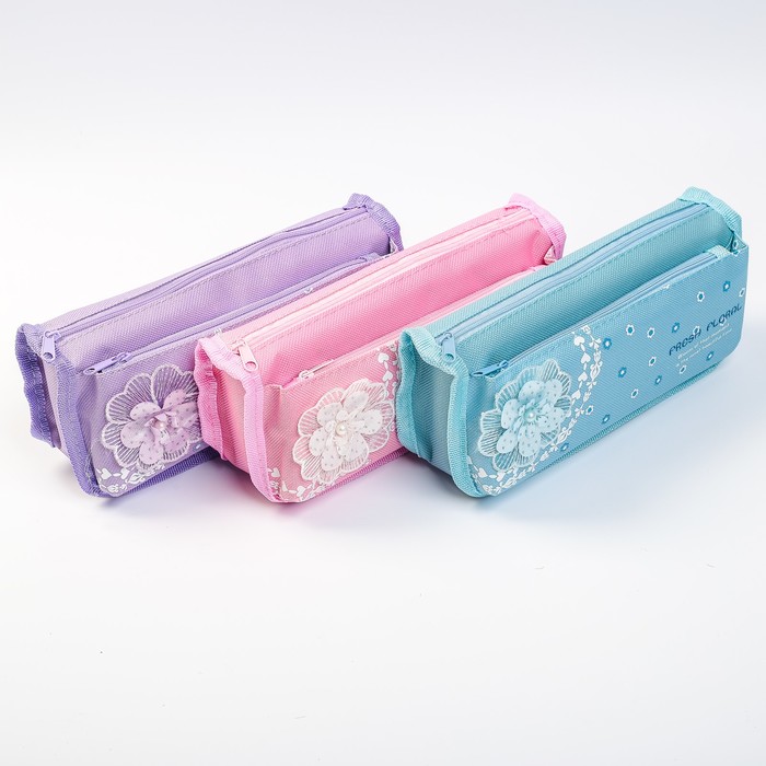 Пенал школьный на молнии 2 отделения МИКС Цветы