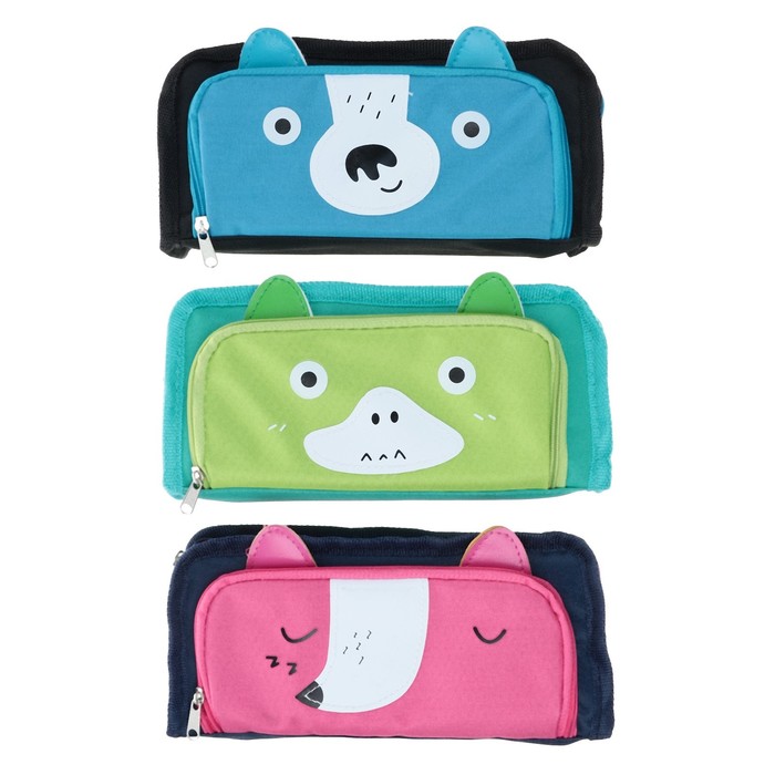 Пенал школьный на молнии 2отделения МИКС Мордочки