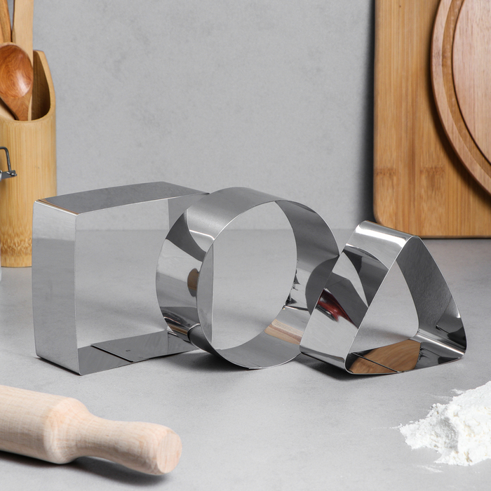 Набор форм для выпечки и выкладки "Квадрат, круг, треугольник", 10 х 10 х 5 см, 3 шт.