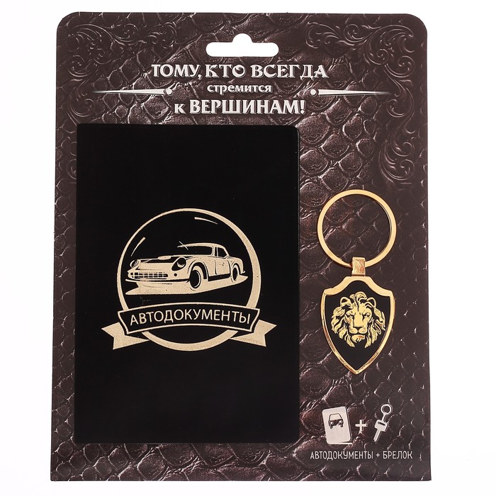 Обложка на автодокументы и брелок "Тому, кто всегда стремится к вершинам"