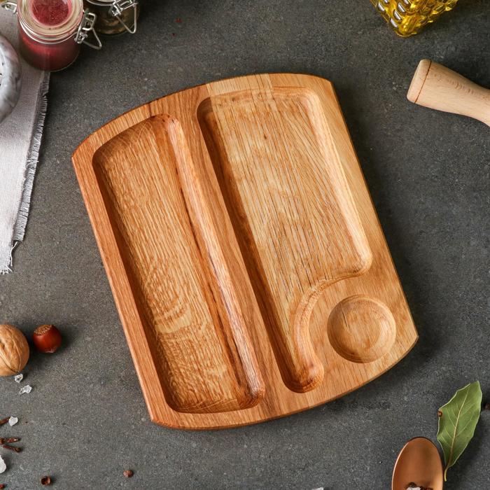 Тарелка для подачи стейка и овощей "Рибай", массив ясеня, 25 х 20 см