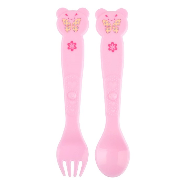 Набор столовых приборов «Бабочка», 2 предмета: ложка и вилка, от 5 мес., цвет розовый