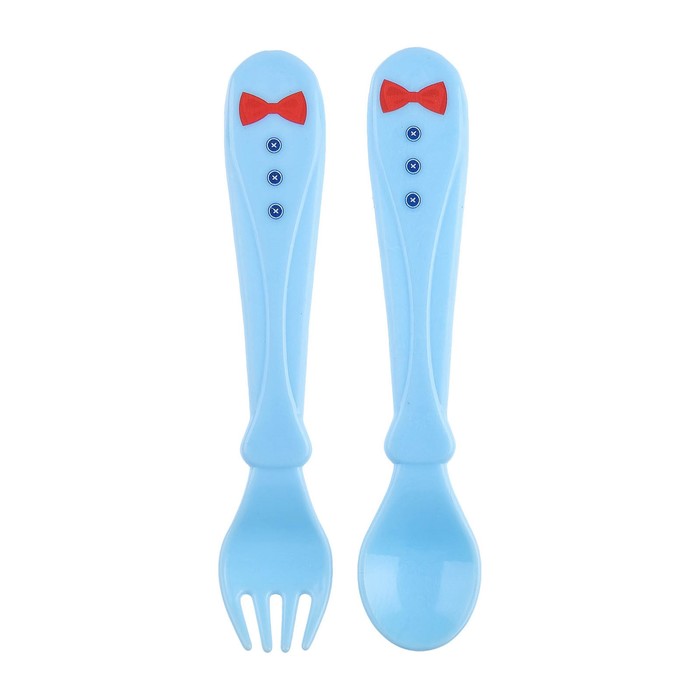 Набор столовых приборов «Маленький джентльмен», 2 предмета: ложка и вилка, от 5 мес., цвет голубой