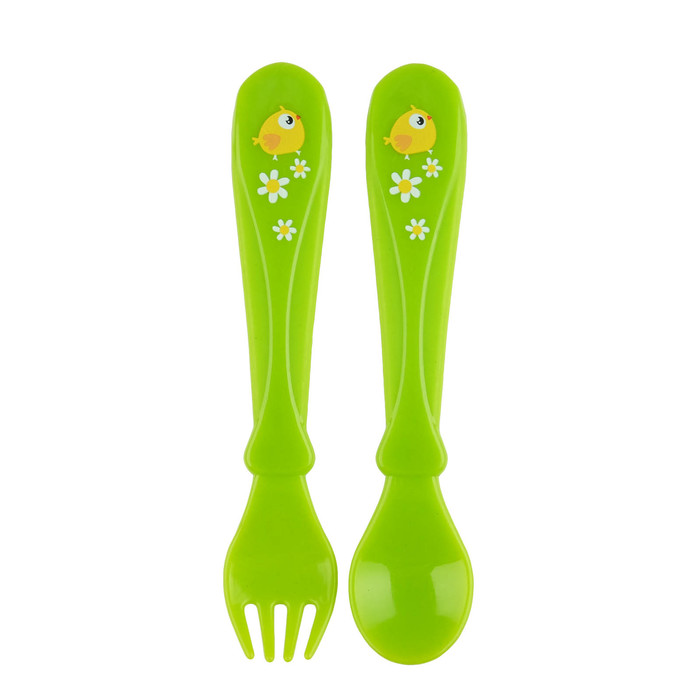Набор столовых приборов «Весёлая ферма», 2 предмета: ложка и вилка, от 5 мес., цвет зелёный