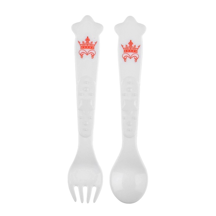 Набор столовых приборов «Царевич», 2 предмета: ложка и вилка, от 5 мес., цвет белый