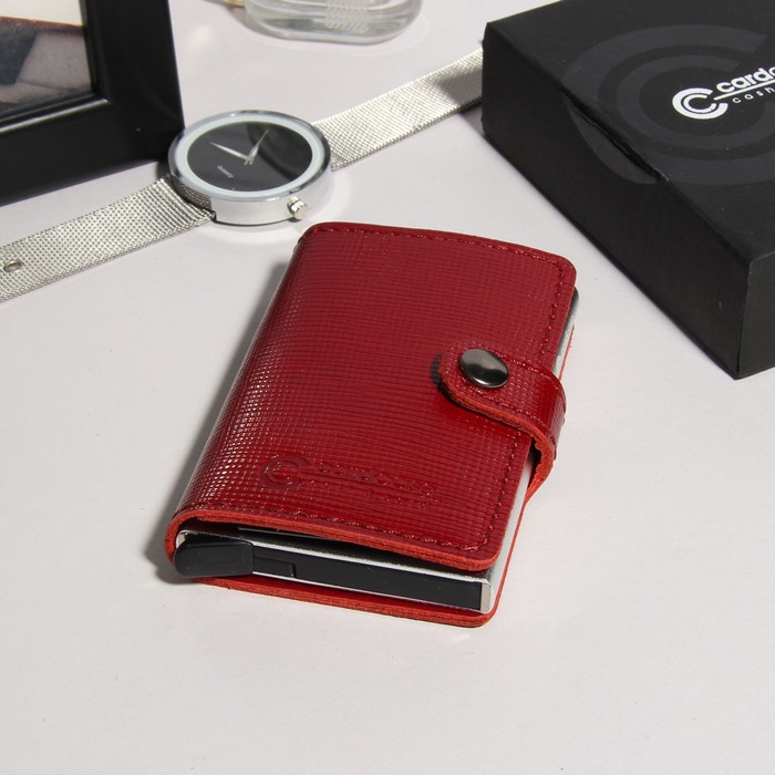 Портмоне, 2 отдела для купюр, защитный отдел для карт, цвет красный
