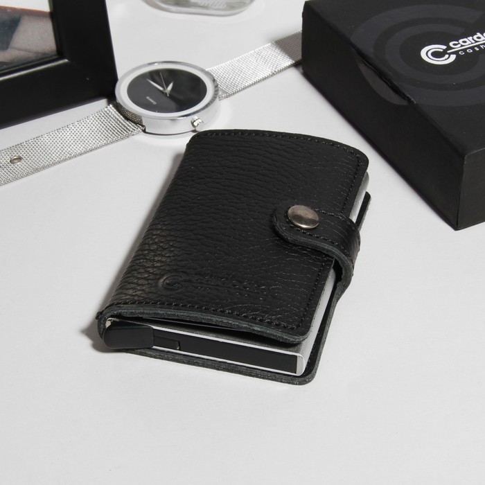 Портмоне, 2 отдела для купюр, защитный отдел для карт, чёрный флотер