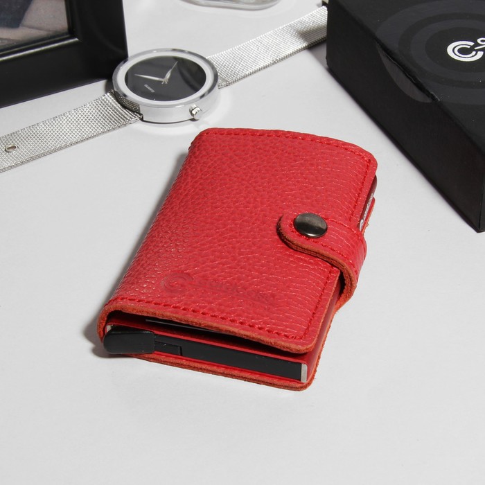 Портмоне, 2 отдела для купюр, защитный отдел для карт, флотер, цвет красный