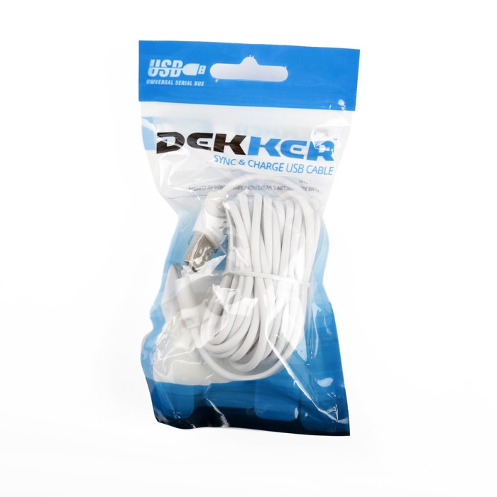 Провод для зарядки и передачи данных Dekker, USB 2.0 - micro USB 2.0, кабель 3 метра, белый