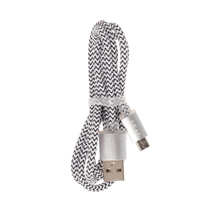 Провод для зарядки и передачи данных Akai, USB 2.0-micro USB, текст. оплетка, бело-черный
