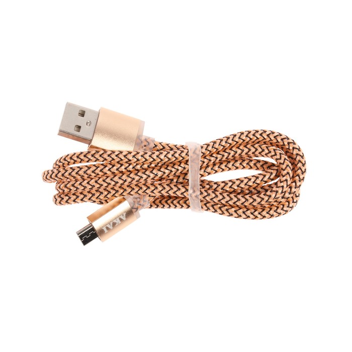 Провод для зарядки и передачи данных Akai, USB 2.0-micro USB, текст. оплетка, желто-черный