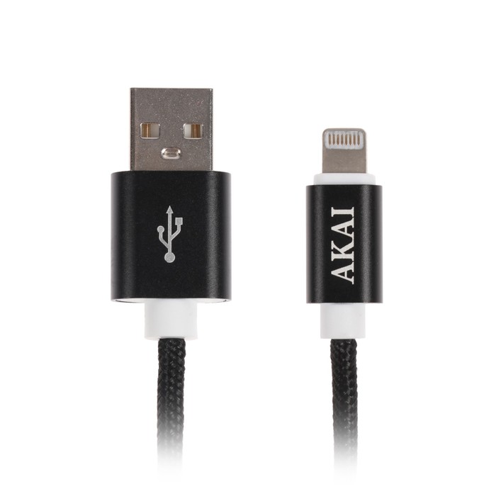 Провод для зарядки и передачи данных Akai, USB 2.0-iPhone 5/6/7, плоский, 1 м, черный