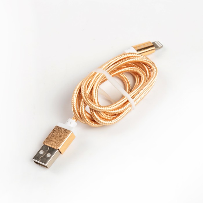 Провод для зарядки и передачи данных Akai, USB 2.0-iPhone 5/6/7, плоский, 1 м, цвет золото