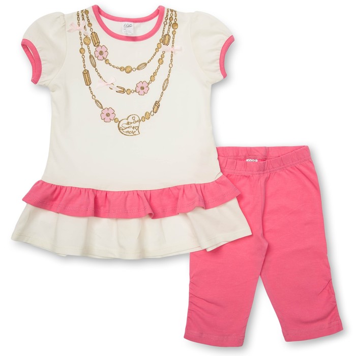 Комплект для девочки туника+брижди, рост 92 см, цвет молочный/розовый П-02/2-1_М